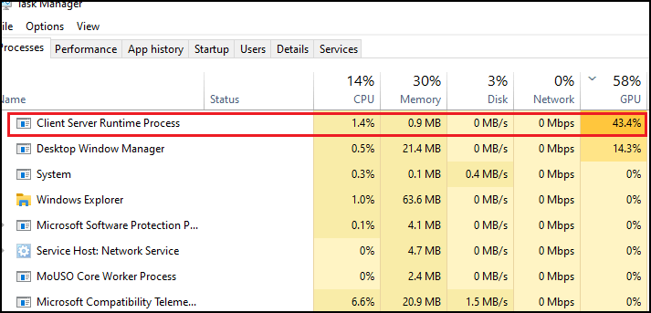 What is the Client Server Runtime Process